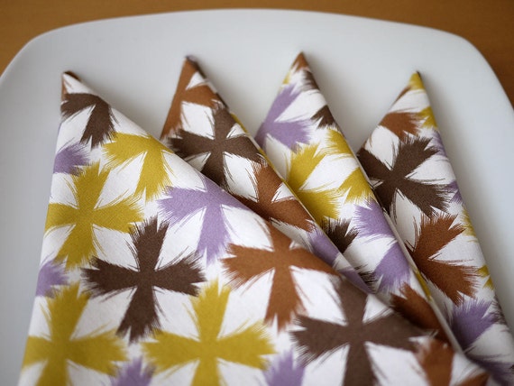 Cloth Dinner Napkins - Silverleaf Print in Brown/Lavender - Set of 4 - Holiday Gift, Wedding Gift, Housewarming Gift, Hostess Gift