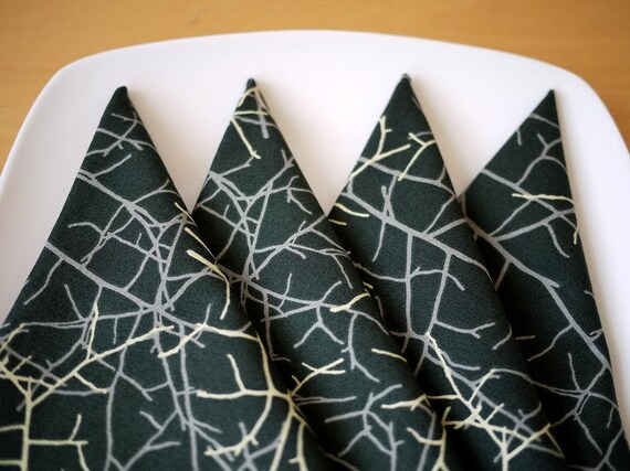 Cloth Dinner Napkins - Haven Print in Black - Set of 4 - Mother's Day Gift, Wedding Gift, Housewarming Gift, Hostess Gift