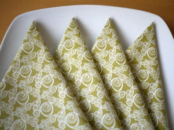 Cloth Dinner Napkins - Rhapsody Print in Citron - Set of 4 - Holiday Gift, Wedding Gift, Housewarming Gift, Hostess Gift