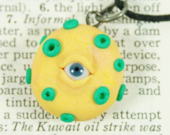 All Seeing Eye Pendant, Curiosity Cabinet Oddity Necklace with Real Glass Eye, Primordial Soup Cellular Creature Goblincore