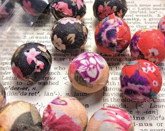 Vintage fabric bead collection, three styles of floral beads for jewelry making