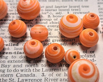 Vintage ceramic beads, orange creamsicle swirl bead collection