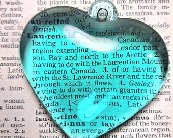 Vintage glass heart pendant, large blue heart with top loop for jewelry making