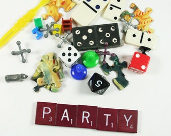 Party Pack Vintage Ephemera for Assemblage, Mixed Media, Game Night Decor