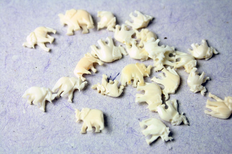 One Piece Miniature Hand Carved Bone Elephant Bead image 3