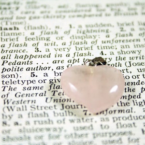 Rose Quartz Heart Pendant, Carved Stone Pink Heart with Silver Bail image 2
