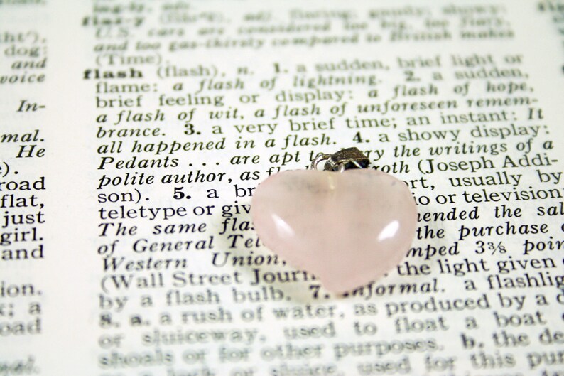 Rose Quartz Heart Pendant, Carved Stone Pink Heart with Silver Bail image 2