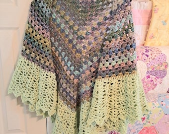 Hand Crocheted Shawl Springtime Lace Shawl Pastel Colors Easy Care