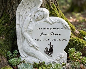 Pietre commemorative da giardino personalizzate per i propri cari all'esterno, targhe commemorative a forma di angelo incise con nome