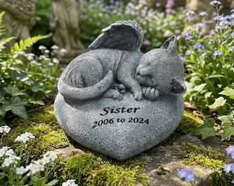 Personalized Sleeping Cat Memorial Statue – Resin Kitty Grave Marker