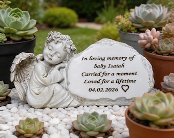 Personalisierter Säuglingsgedenkengel - Gravierte Garten-Tribute-Statue - Säuglingsverlust-Erinnerungsengel - herzliches Andenken für trauernde Eltern