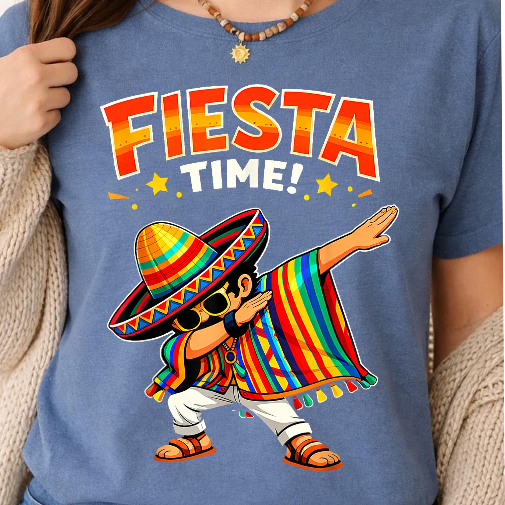 Fiesta Time PNG, Dabbing Boy With Sombrero & Poncho Design, Cinco De ...