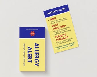 Allergy Alert Card Template | Editable Food Allergy Card w/ Top 9 Allergens | Restaurant & Travel Allergy Card | Printable Canva Template
