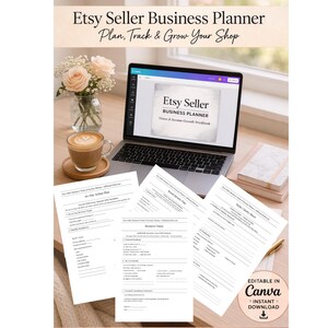 Planificador de negocios para vendedores de Etsy (PDF editable) / Rastreador de ingresos y crecimiento de la tienda / Plan de acción de 90 días / Claridad de nicho / Descarga instantánea