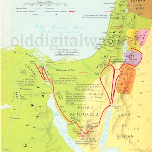 OLD WORLD MAP "The Route of the Exodus" (Digital Download) Printable Antique Map