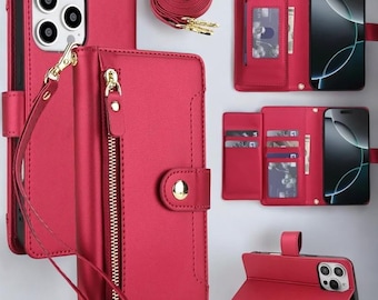Cartera cruzada de piel Atelier con cremallera para iPhone y múltiples ranuras para tarjetas