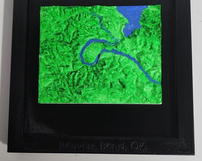 Featured listing image: Hand-Painted Beavers Bend Topographical Map | 3D Broken Bow Oklahoma Wall Art, Framed Cabin Decor