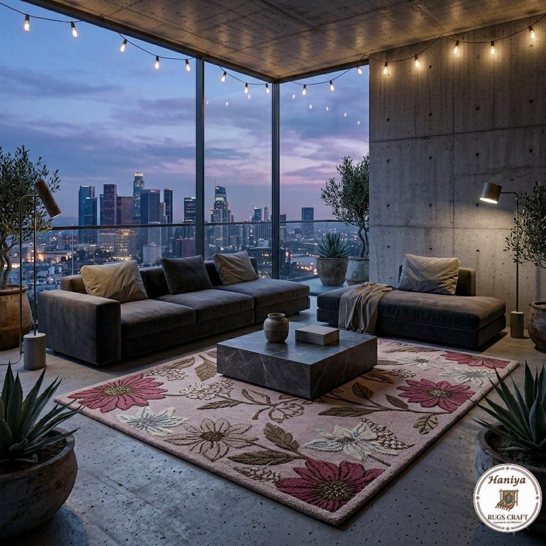Floral Pink Hand-tufted Wool Rug | Modern Botanical Area Rug for Living ...