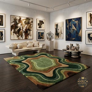 Earthy Topographic Tufted Rug, Abstract Wavy Swirl Pattern, Brown and Cream Modern Home Decor, Organic Area Rug for Living Room or Bedroom