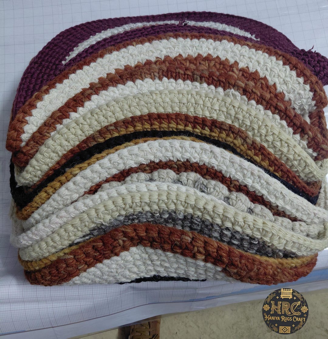 Handmade Braided Round Rug | Boho Crochet Accent Mat, Earthy Tones - Etsy
