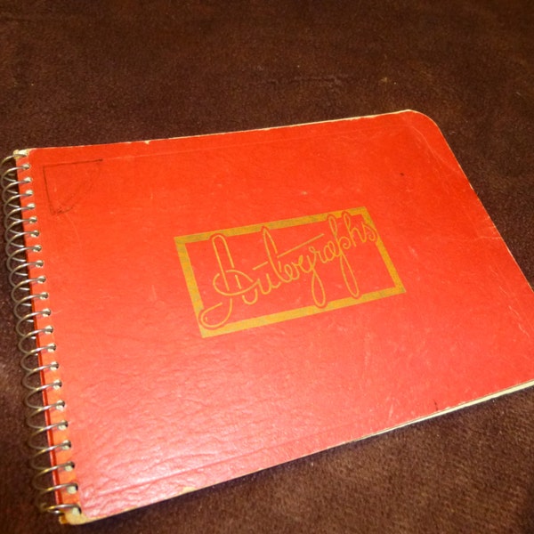 Autograph Book Vintage 1940s Red Spiral Bound