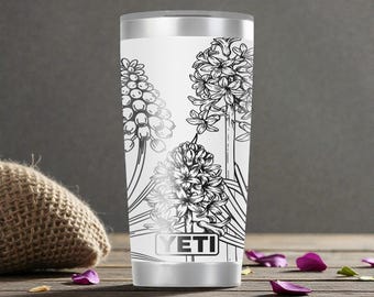 Graverad hyacintblomma, 59 cl rostfritt stålmugg – Blommig botanisk naturmugg
