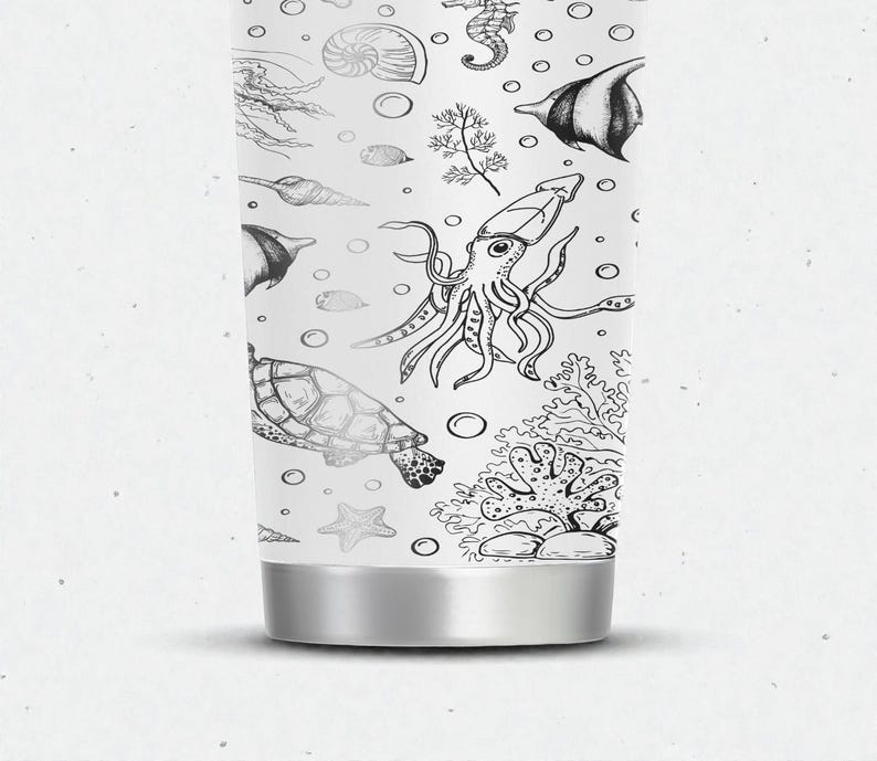 Gravierter Ocean Life YETI Rambler Edelstahlbecher mit MagSlider-Deckel - 20 Unzen - Sea Creatures Cup - Küstengeschenk Bild 8