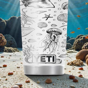 Gravierter Ocean Life YETI Rambler Edelstahlbecher mit MagSlider-Deckel - 20 Unzen - Sea Creatures Cup - Küstengeschenk Bild 7