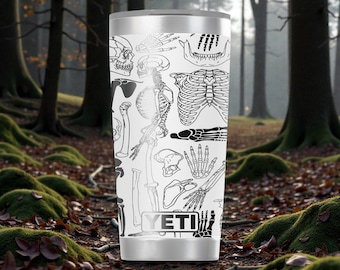 Os de squelette gravés YETI Rambler Gobelet isotherme en acier inoxydable isolé sous vide avec couvercle MagSlider - 20 oz - Idée cadeau effrayant