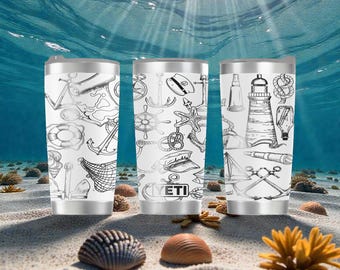 Vaso YETI Rambler de acero inoxidable con aislamiento y tapa MagSlider, grabado náutico, 20 oz, ideal para regalo de navegación.