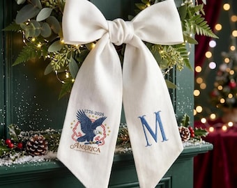 Banda bordada conmemorativa del 250 aniversario, decoración exterior para el 4 de julio, colgante de puerta patriótico con águila, regalo del semiquincentenario.