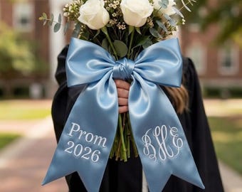 Embroidered Prom 2026 Satin Bouquet Sash, Personalized Monogram Ribbon, Graduation Gift for Her