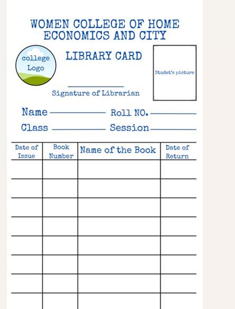 Library Check Out Card.pdf Library Checkout Cards and Checkin Cards Membership, Printable Digital ...