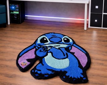 Hand Tufted Blue Alien Character Rug Plush Cartoon Floor Decor