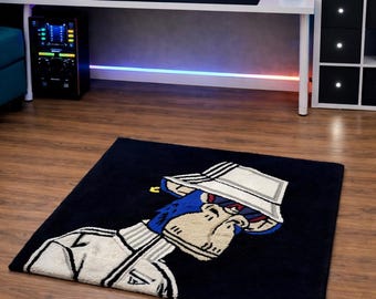 Hand Tufted Streetwear Script Rug Plush Black White Round Floor Decor