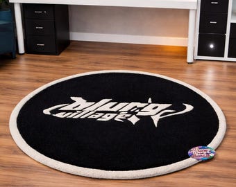 Hand Tufted Streetwear Logo Rug Plush Black White Round Floor Decor