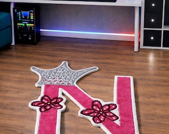 Hand Tufted Letter N Rug Pink Initial Floor Decor