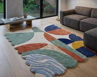 Modern Abstract Area Rug Irregular Shape Colorful Tufted Living Room Carpet