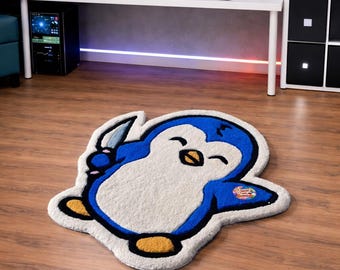 Hand Tufted Penguin Character Rug Plush Cartoon Floor Decor