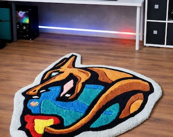 Handmade Tufted Dragon Rug – Fire Dragon Art, Gaming Decor