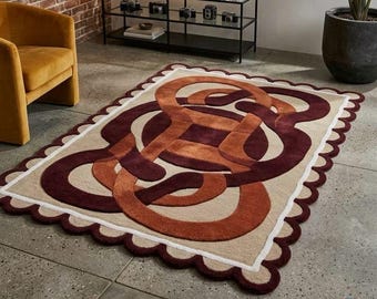 Abstract Scalloped Area Rug Modern Tufted Carpet Boho Luxury Floor Decor