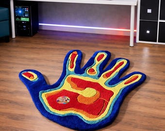 Hand-Shaped Tufted Rug – Abstract Colorful Palm Design