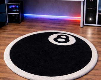 Hand Tufted 8 Ball Style Rug Plush Black White Round Floor Decor