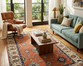 Hand Knotted Persian Style Wool Rug Vintage Floral Medallion Living Room Carpet