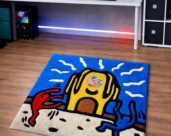Handmade Tufted Abstract Rug – Colorful Modern Art Floor Mat or Wall Hanging