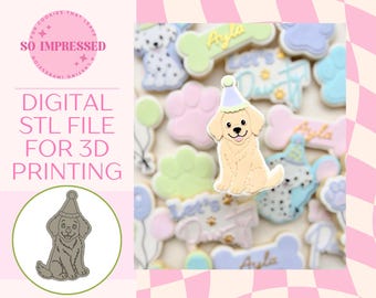 Golden Retriever Puppy Cookie Stamp Cutter STL File | Party Pup 3D Printable (Digital Download)
