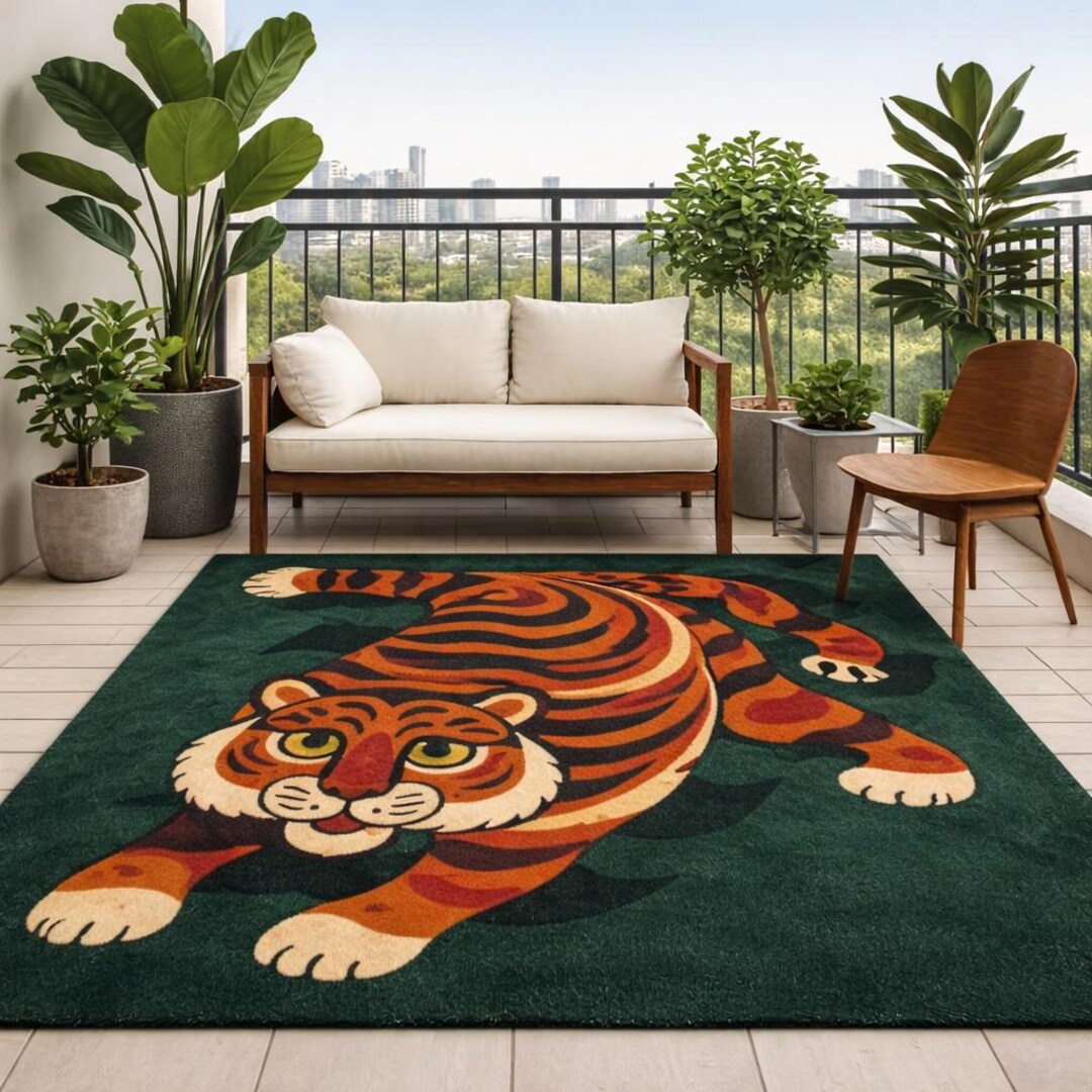 Tiger Rug Rust Hand Tufted Tiger Rug- Jungle Decor Carpet - Etsy