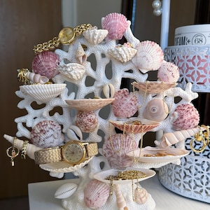 Coral Seashell Jewelry Holder - Coastal Ring Organizer, Beach Vanity Display, Ocean Decor Stand, Mermaid Jewelry Storage