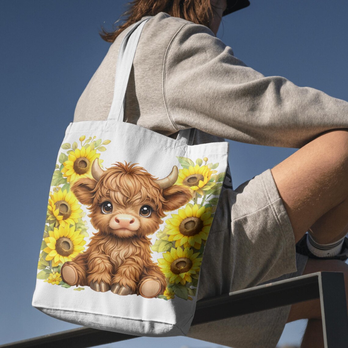 Cute Highland Cow Sunflower PNG, Cow Sublimation Design, Floral ...