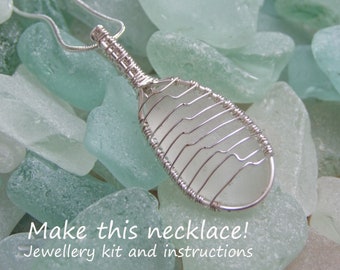 Sea glass jewellery kit, DIY pendant, jewellery making tutorial, DIY wire wrapped jewellery, wire wrapped necklace, make your own jewelry